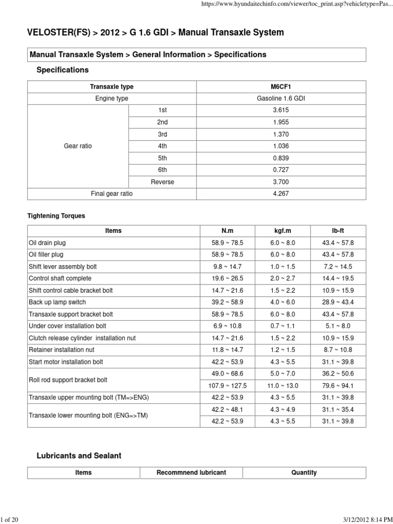Manual Transaxle System (M6CF1) | PDF | Manual Transmission | Switch