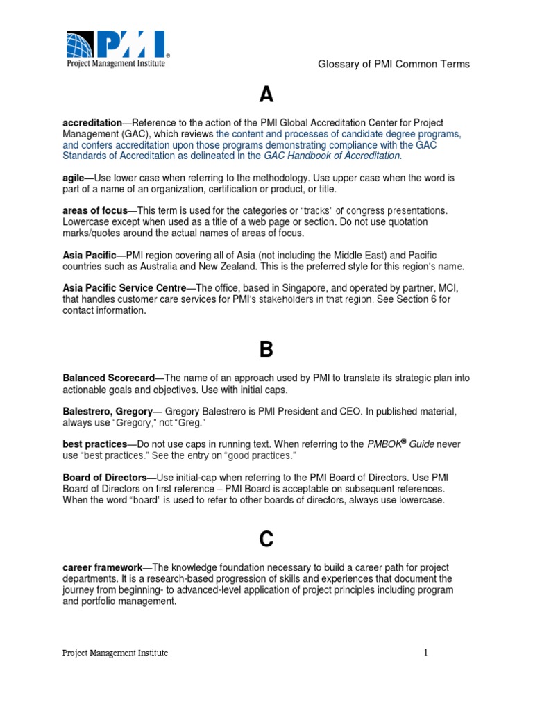 PMI Glossary of Terms PDF Leadership Business
