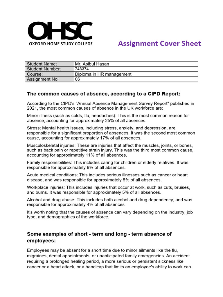 Causes and Management of Employee Absence | PDF | Employment