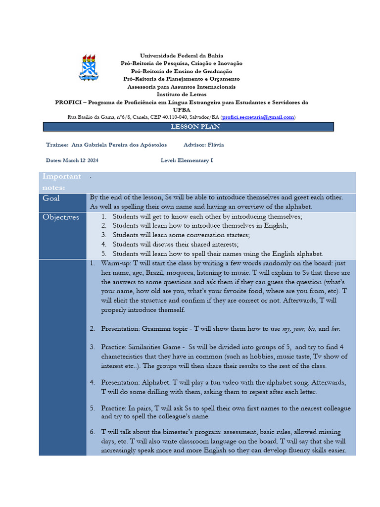 LESSON PLAN 03 - 12 Elementary 1 | PDF | Human Communication | Linguistics