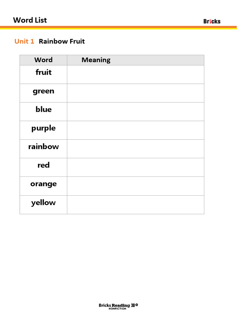 Bricks Reading 30 Nonfiction - L1 - Word List - Eng1 | PDF | Language ...