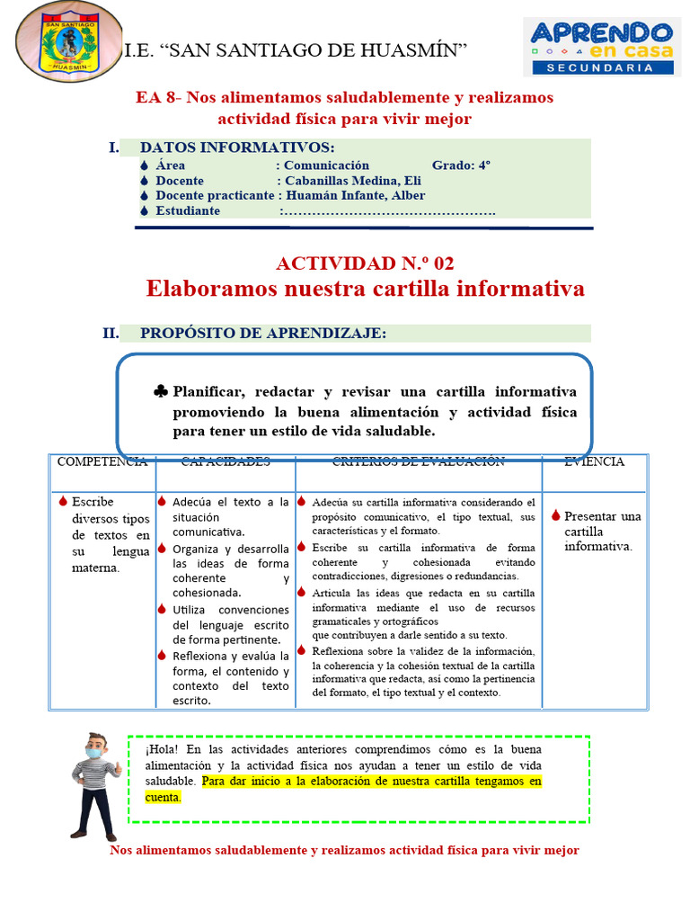 Actividad 02-Exp8-Cuarto Grado - Comunicación. | PDF | Aprendizaje ...