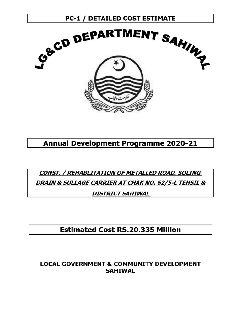 Annual Development Programme 2020-21: Pc-1 / Detailed Cost Estimate ...