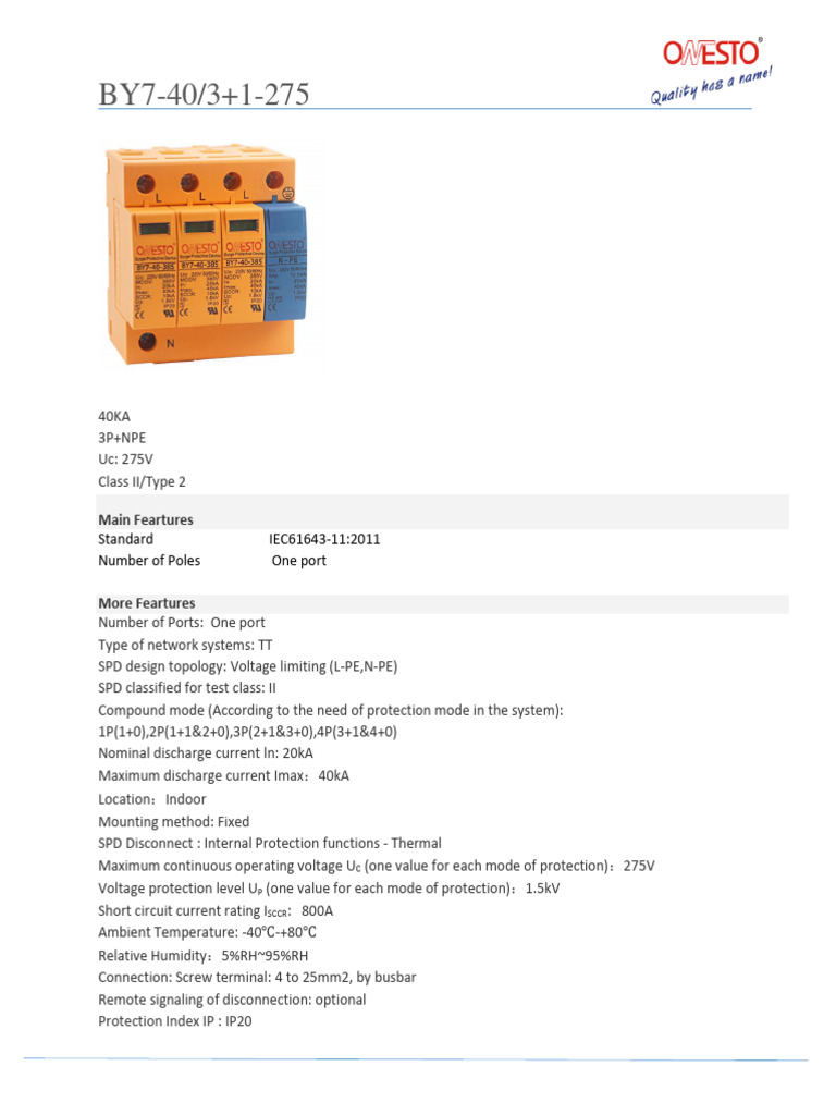 ONESTO BY7-40-3+1-275 | PDF