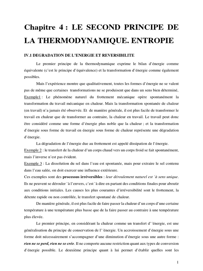 Second principe de la thermodynamique | PDF | Entropie | Deuxième ...