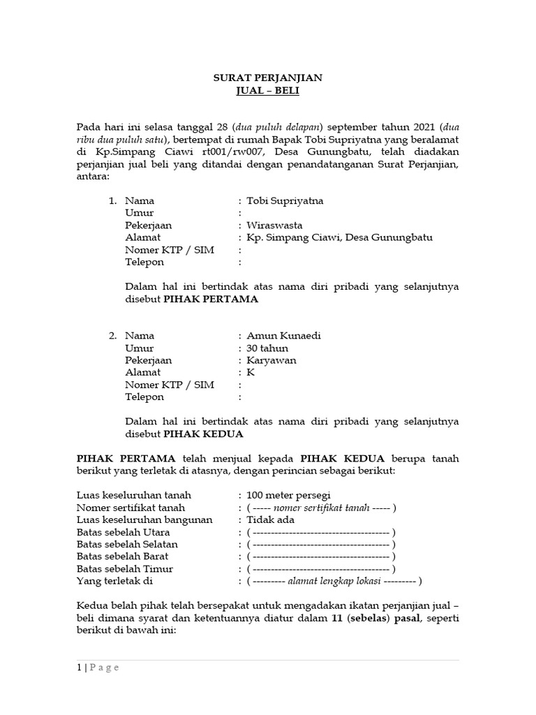 Contoh-surat-perjanjian-jual-beli-tanah-dan-bangunan3-FH-UII | PDF