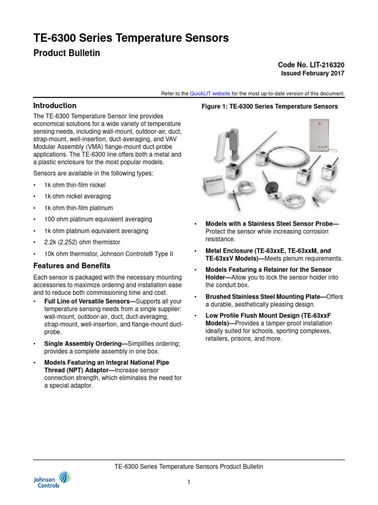 TE-6300 Temperature Sensor | PDF | Duct (Flow) | Electrical Resistance ...