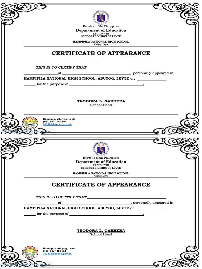 Certificate of Appearance PDF Certificate of Appearance PDF