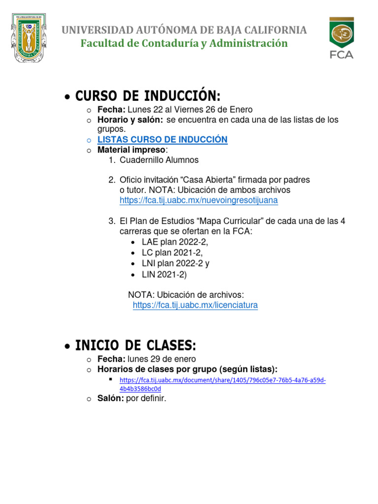 Curso De Inducción Listas 2024 1 Pdf Universidades Y Colegios