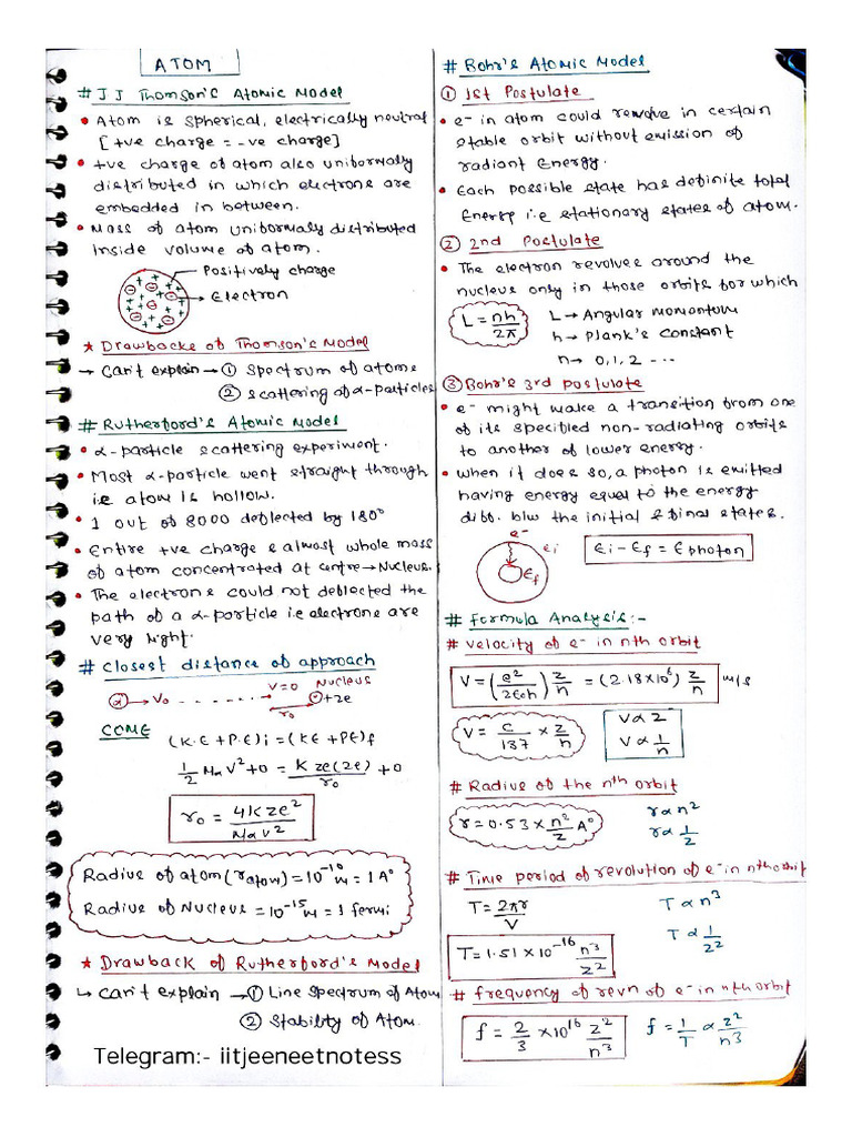 Atom Physics Topper's Short Notes - Iitjeeneetnotes | PDF