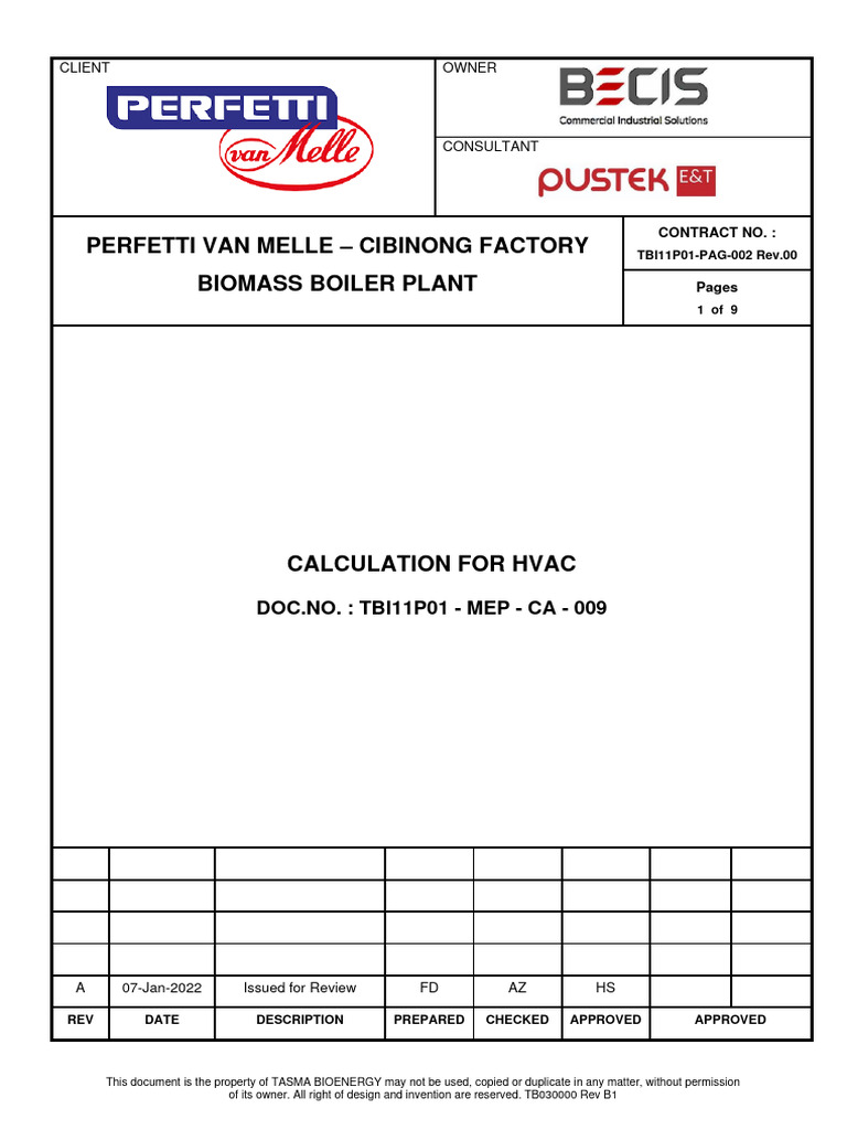 Tbi11p01 Mep CA 009 Calculation For Hvac Ra Ifr | PDF | Air ...