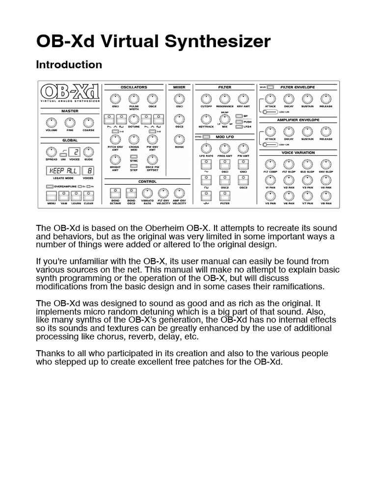 OB-Xd Synthesizer Features Overview | PDF | Synthesizer | Pitch (Music)
