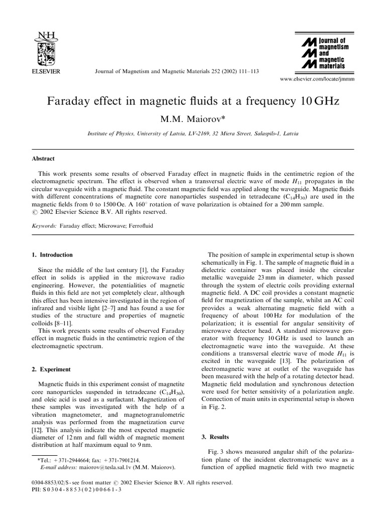 Faraday Effect in Magnetic Fluids | PDF | Polarization (Waves) | Magnetism