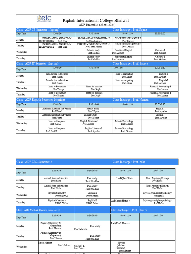 Time Table Adp (28!04!24) | PDF | Science