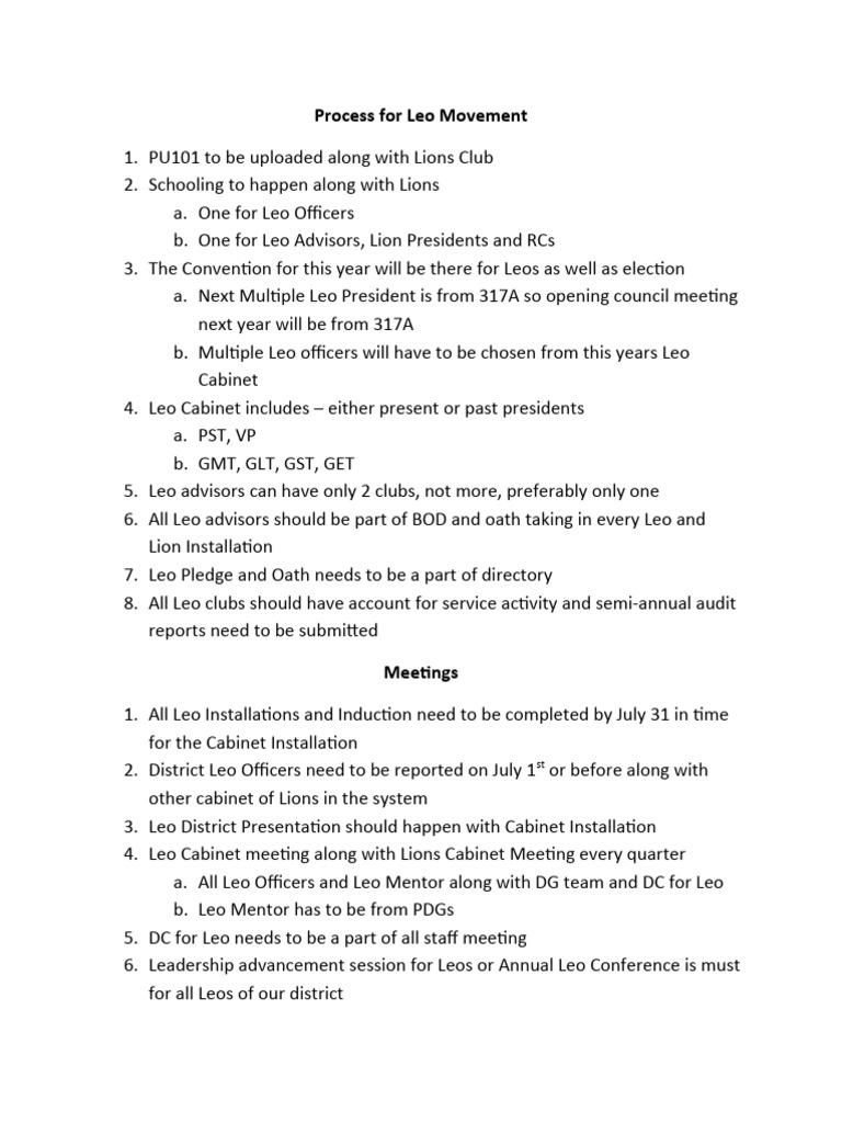 Leo Movement Process and Guidelines | PDF | Government