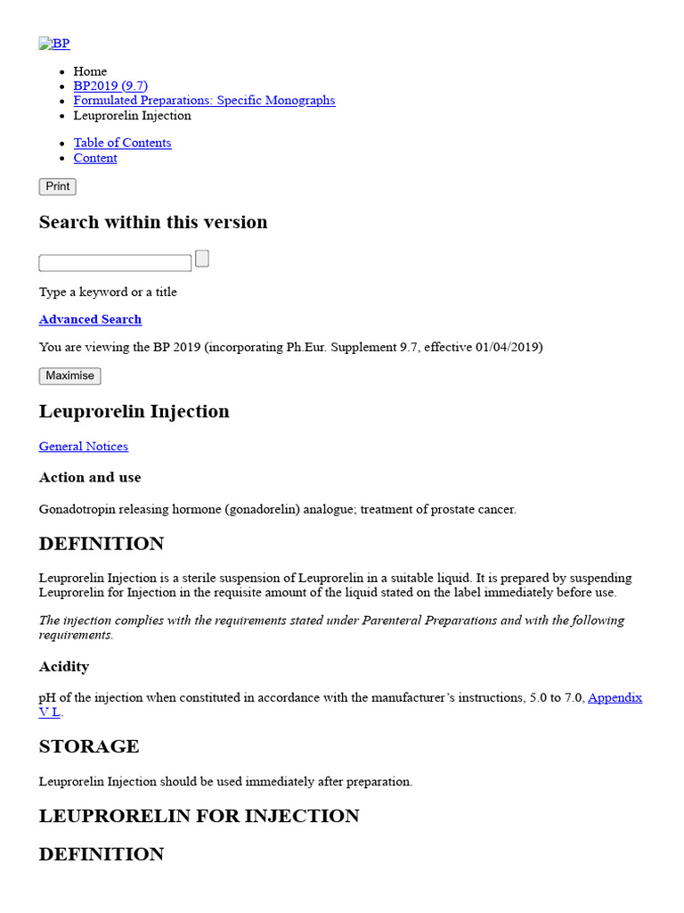 Leuprorelin Injection BP | PDF | Chromatography | High Performance ...