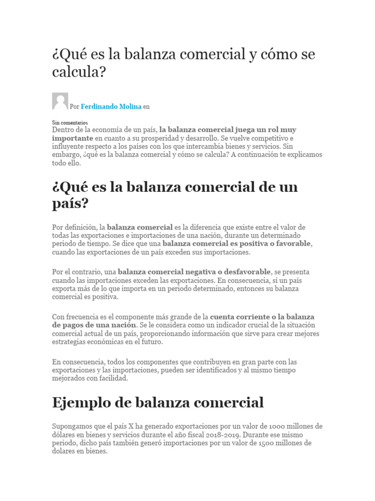 Cómo calcular la balanza comercial | PDF | Balanza comercial ...