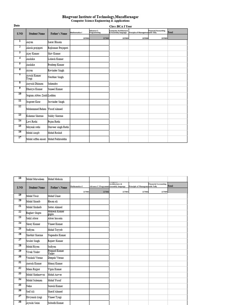 BCA I Year Student Grades Report | PDF