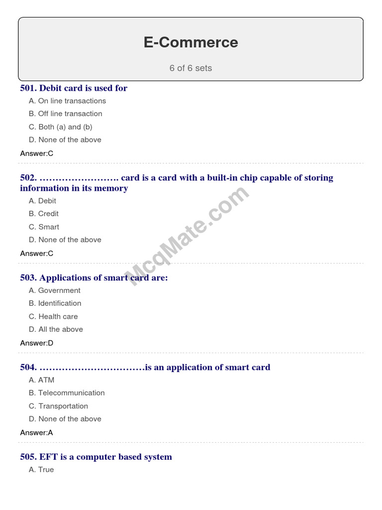 E-Commerce (Set 6) | PDF | Electronic Business | Internet