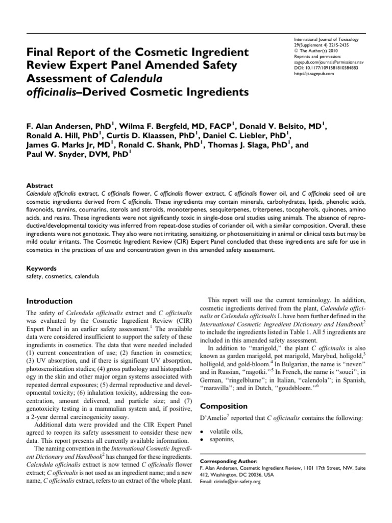 Calendula officinals extract pdf