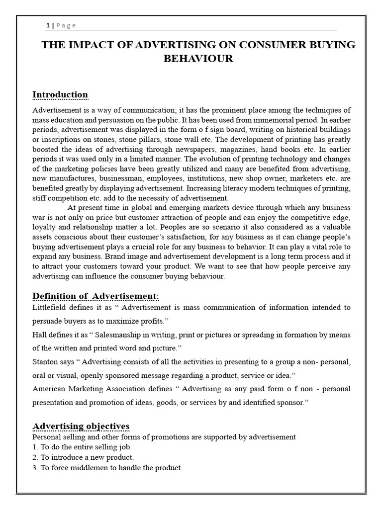 Complete THE IMPACT OF ADVERTISING ON CONSUMER BUYING BEHAVIOUR | PDF ...