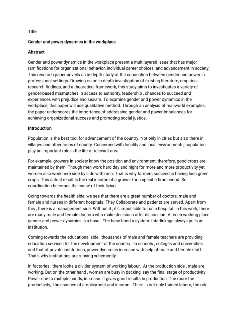 Gender and Work Dynamics | PDF | Gender Studies | Gender
