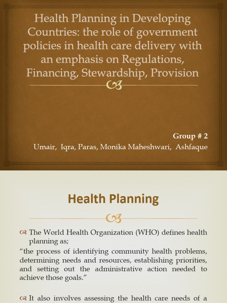 Health Planning in Developing Countries | PDF | Governance | Health System