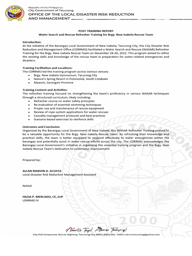 WASAR Training Report for New Isabela Team | PDF