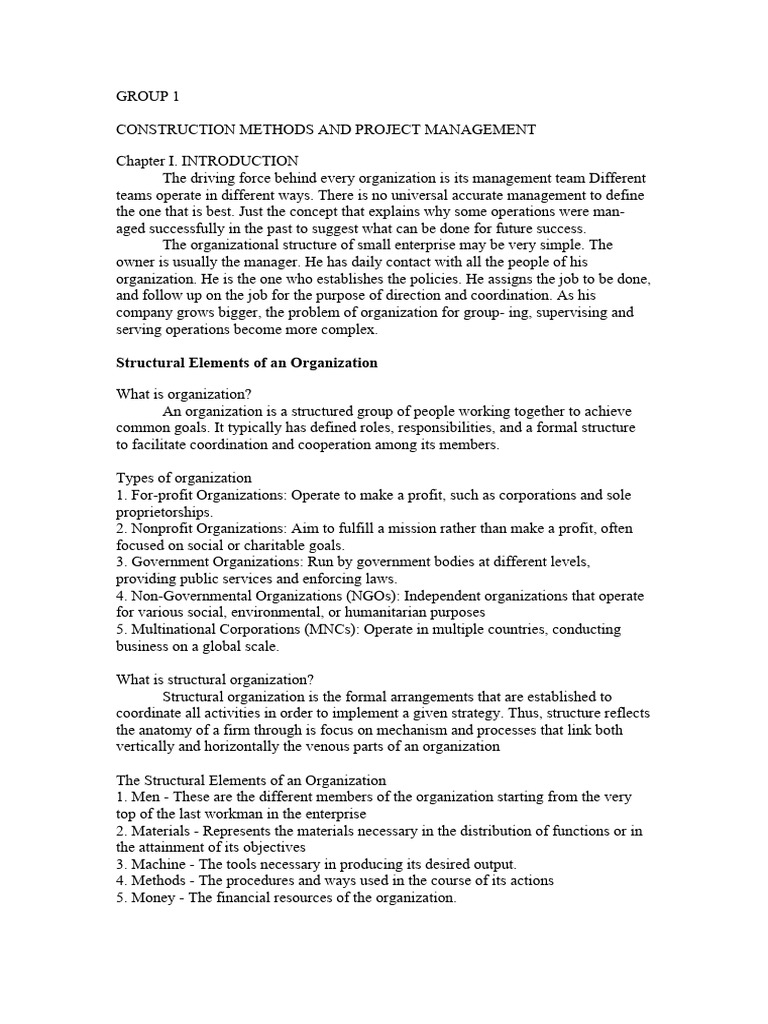 Chapter 1 - Construction Methods and Project Management - Group 1 | PDF ...