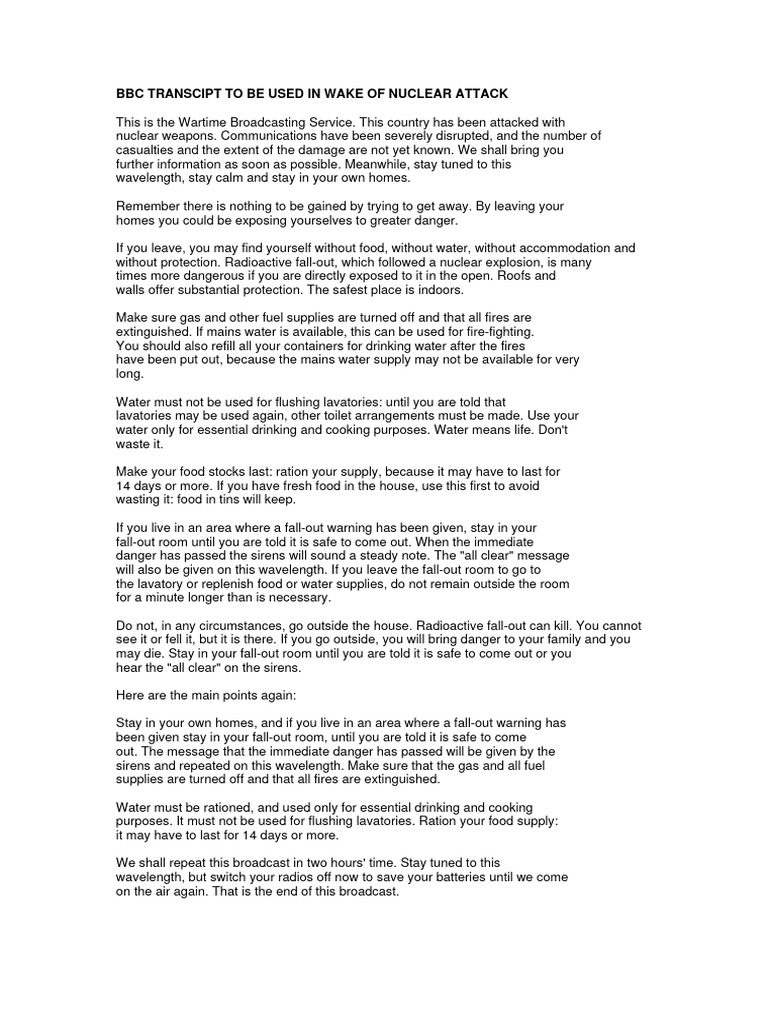 BBC Nuclear Attack Script | PDF | Water | Nuclear Weapons