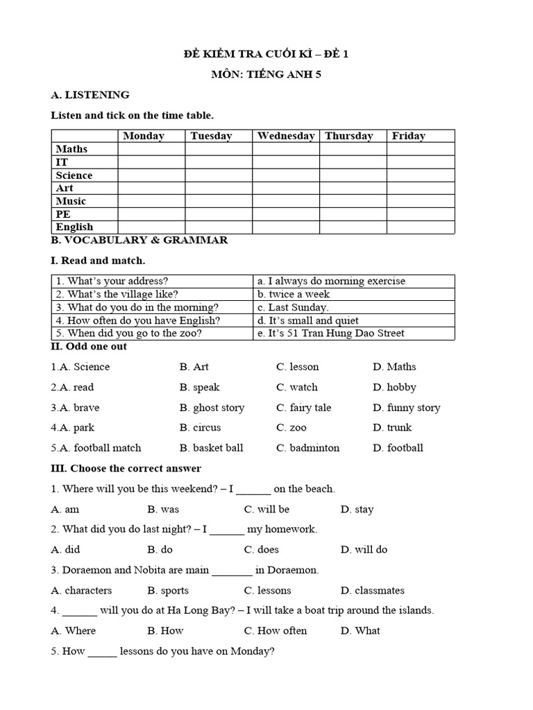 ĐỀ KIỂM TRA CUỐI KÌ | PDF | English Language