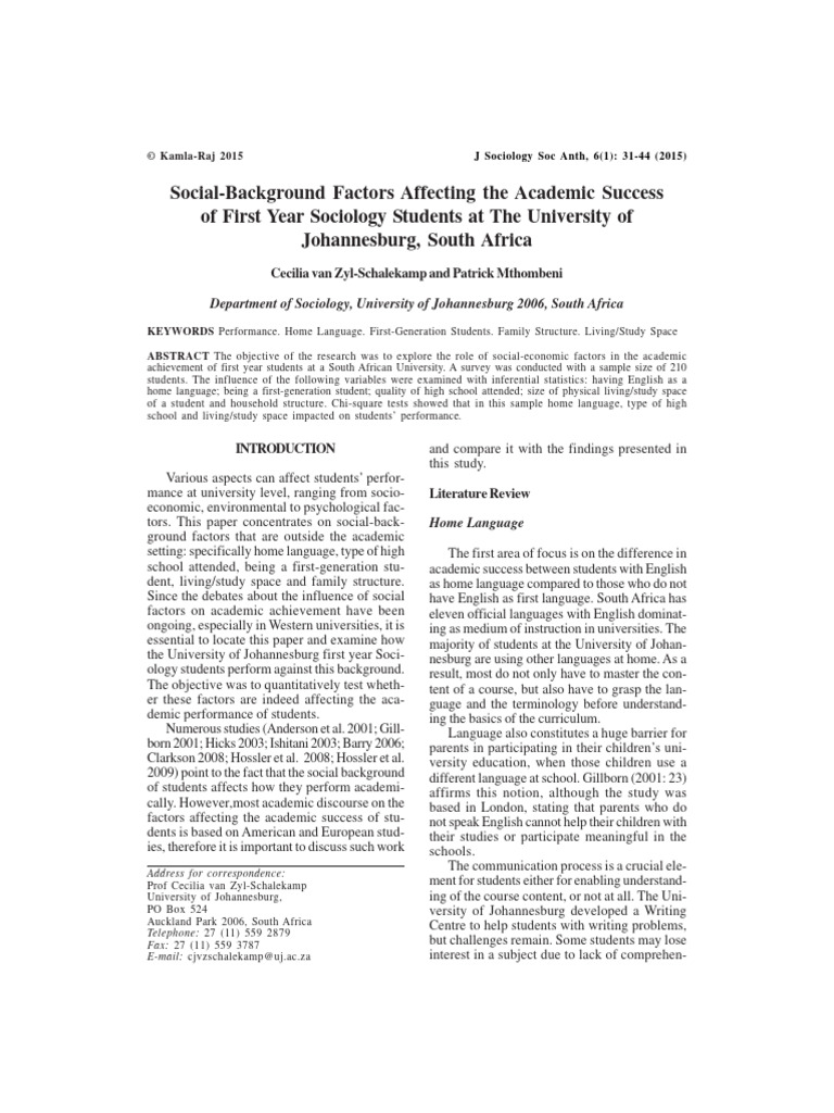Social Factors Impacting Sociology Students | PDF | English Language ...
