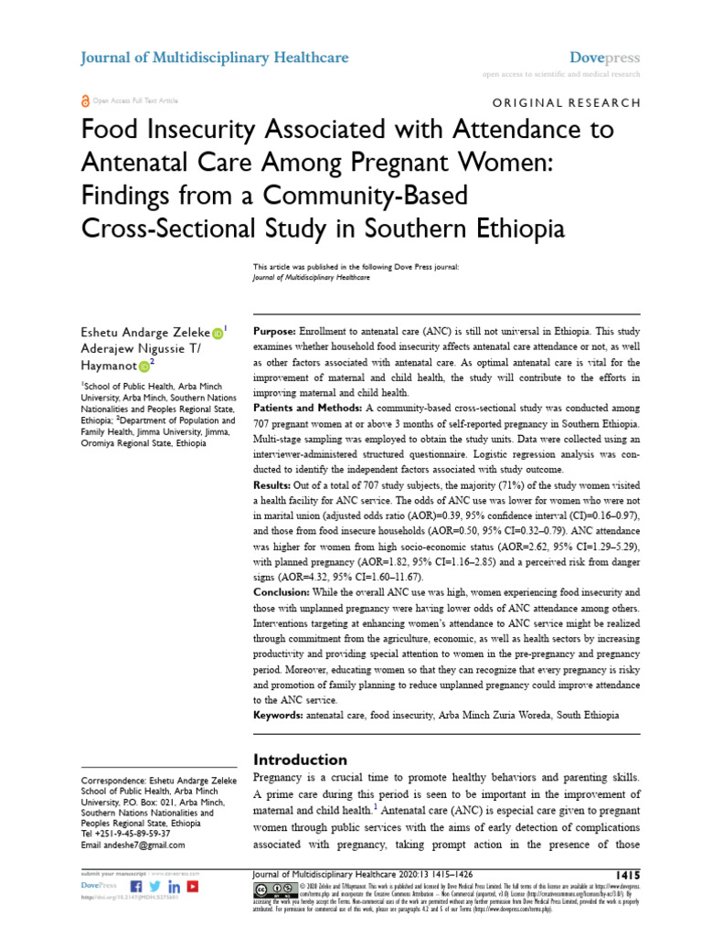 Food Insecurity and Antenatal Care in Ethiopia | PDF | Maternal Health ...