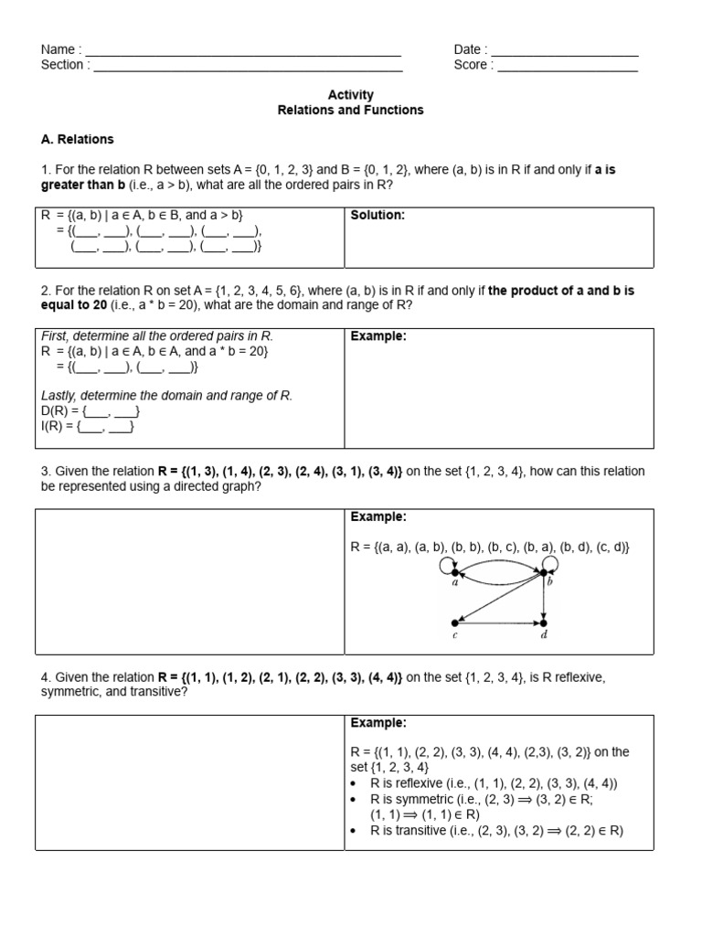 Activity 6 - Relations and Functions | PDF | Function (Mathematics ...