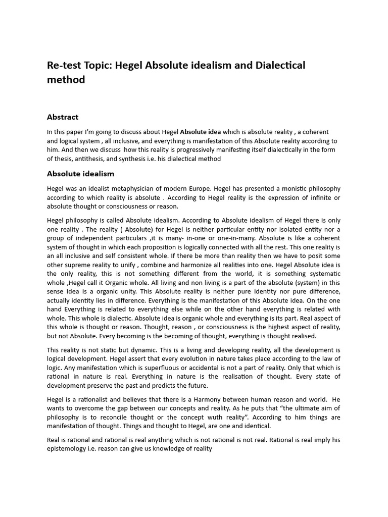 Hegel Re Test | PDF | Georg Wilhelm Friedrich Hegel | Dialectic