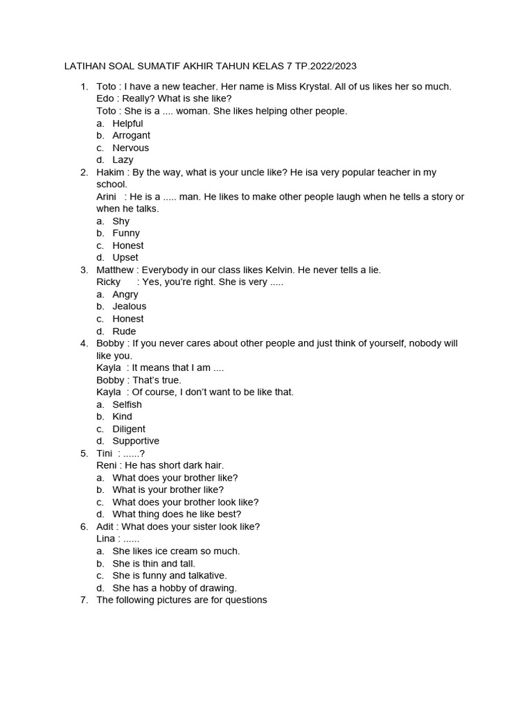Latihan soal sumatif akhir tahun bahasa Indonesia kelas 7 SMP semester 2 disertai kunci jawaban