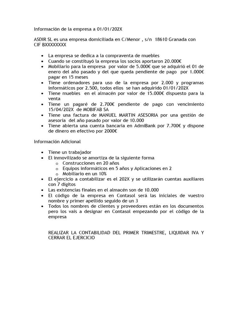 Contabilidad y Finanzas de ASDIR SL 202X | PDF | Factura | Bancos