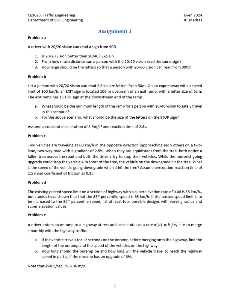 Traffic Engineering Assignment CE3025 | PDF | Interchange (Road ...