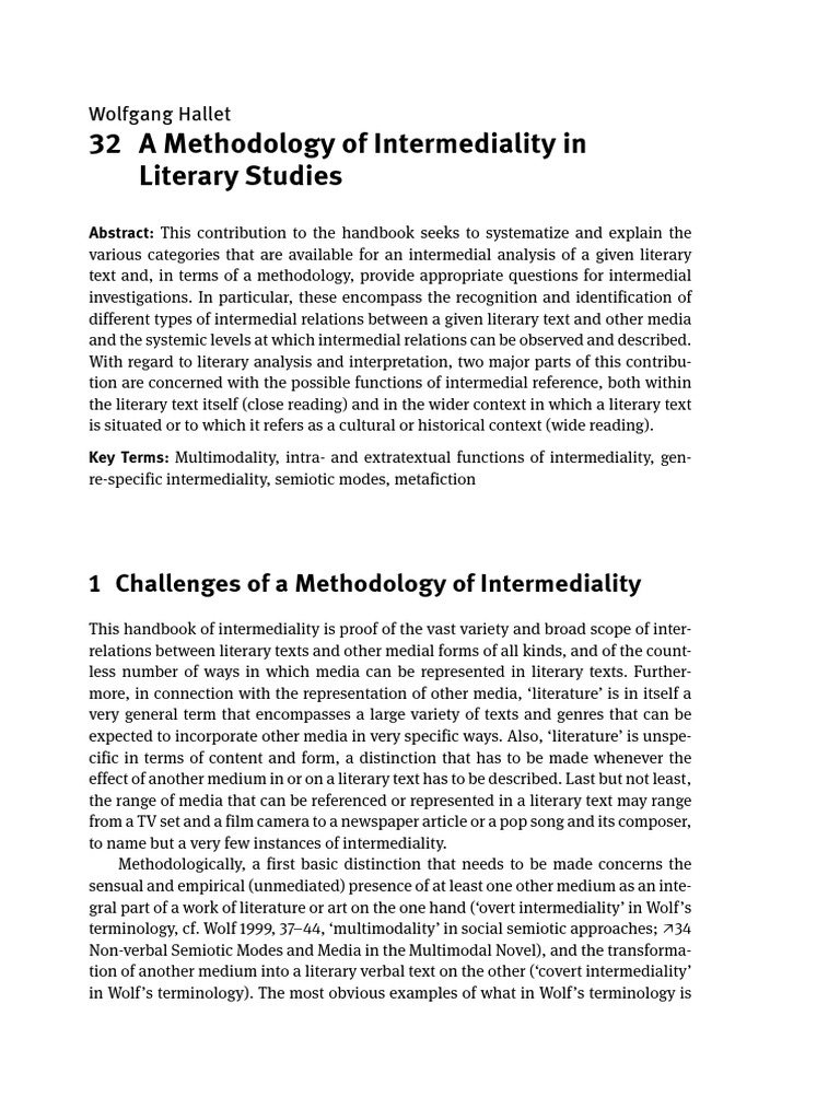 Intermediality Methodology in Literary Studies | PDF | Narrative ...
