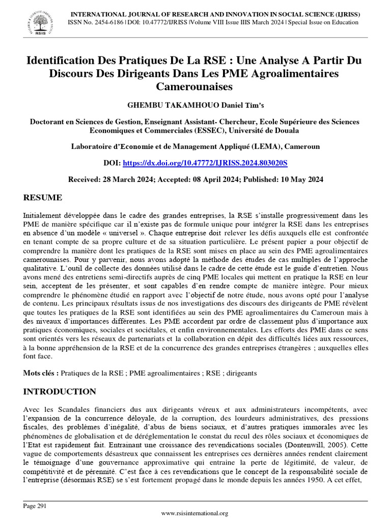 Pratiques de RSE dans les PME agroalimentaires | PDF | Responsabilité ...