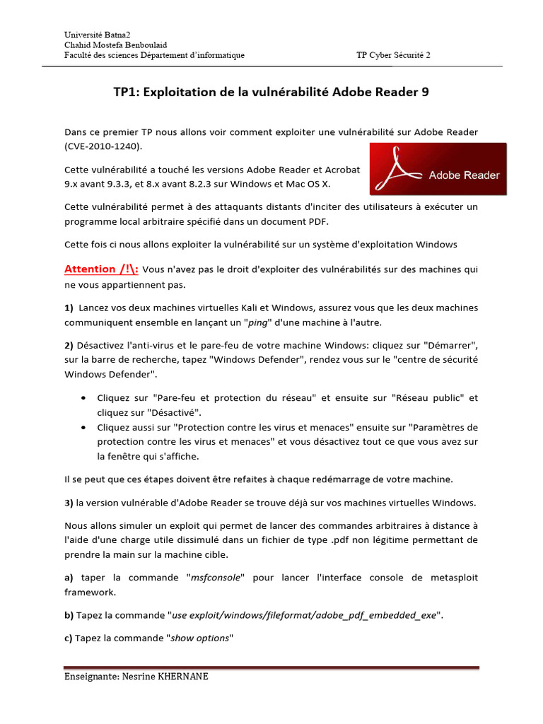 tp1 Exercice | PDF | Vulnérabilité (Informatique) | Microsoft Windows