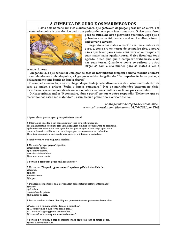 A Cumbuca de Ouro e Os Marimbondos | PDF | Contos