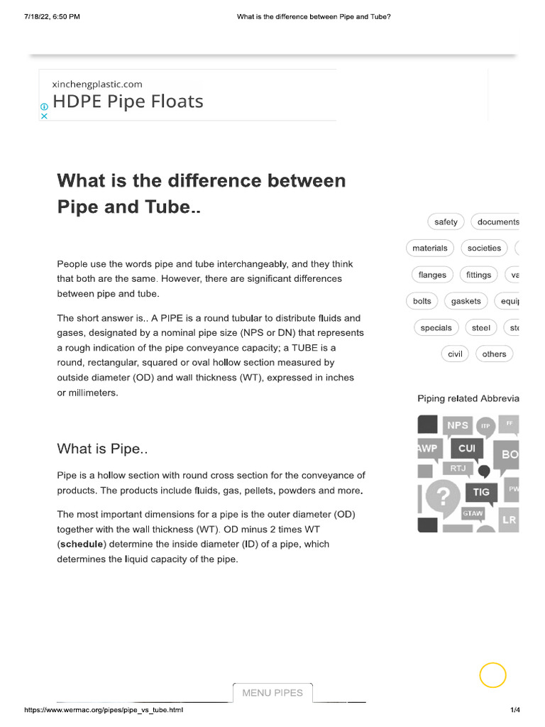 What Is The Difference Between Pipe and Tube PDF