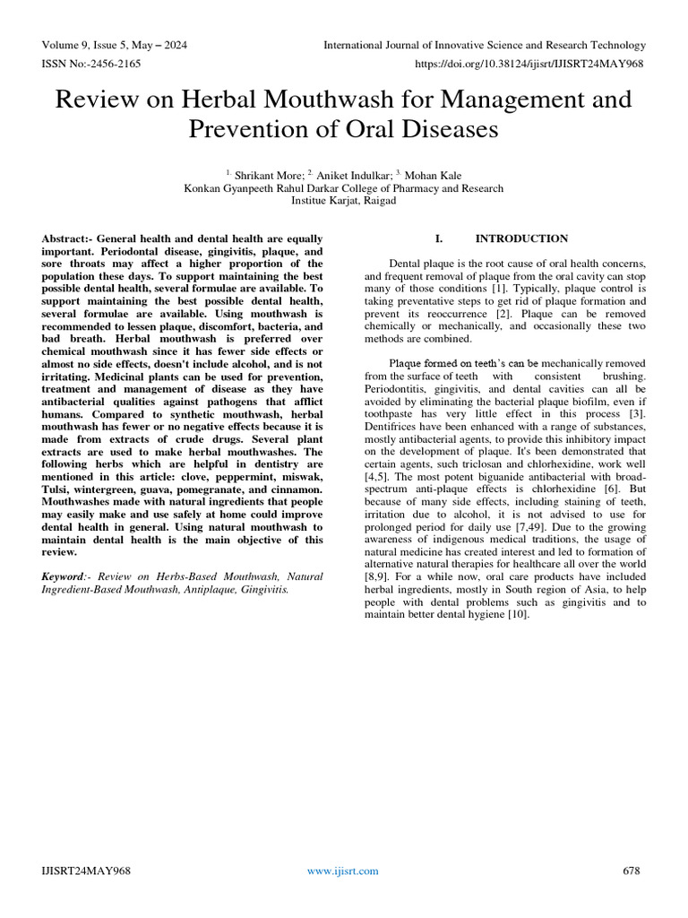 Review On Herbal Mouthwash For Management and Prevention of Oral ...