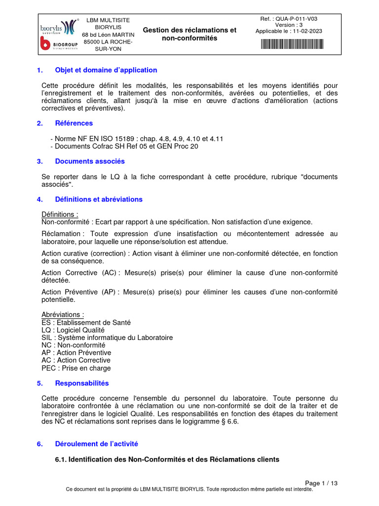 Gestion des Non-Conformités en Laboratoire | PDF | Risque | Informatique