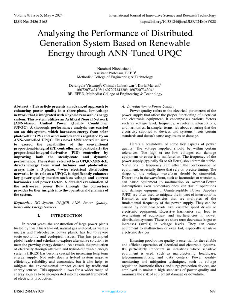 Analysing The Performance Of Distributed Generation System Based On