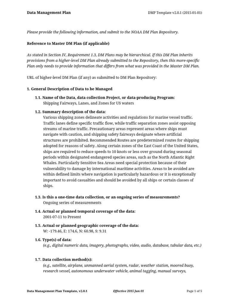 DMP Template v2.0.1 (2015-01-01) | PDF | Metadata | Data