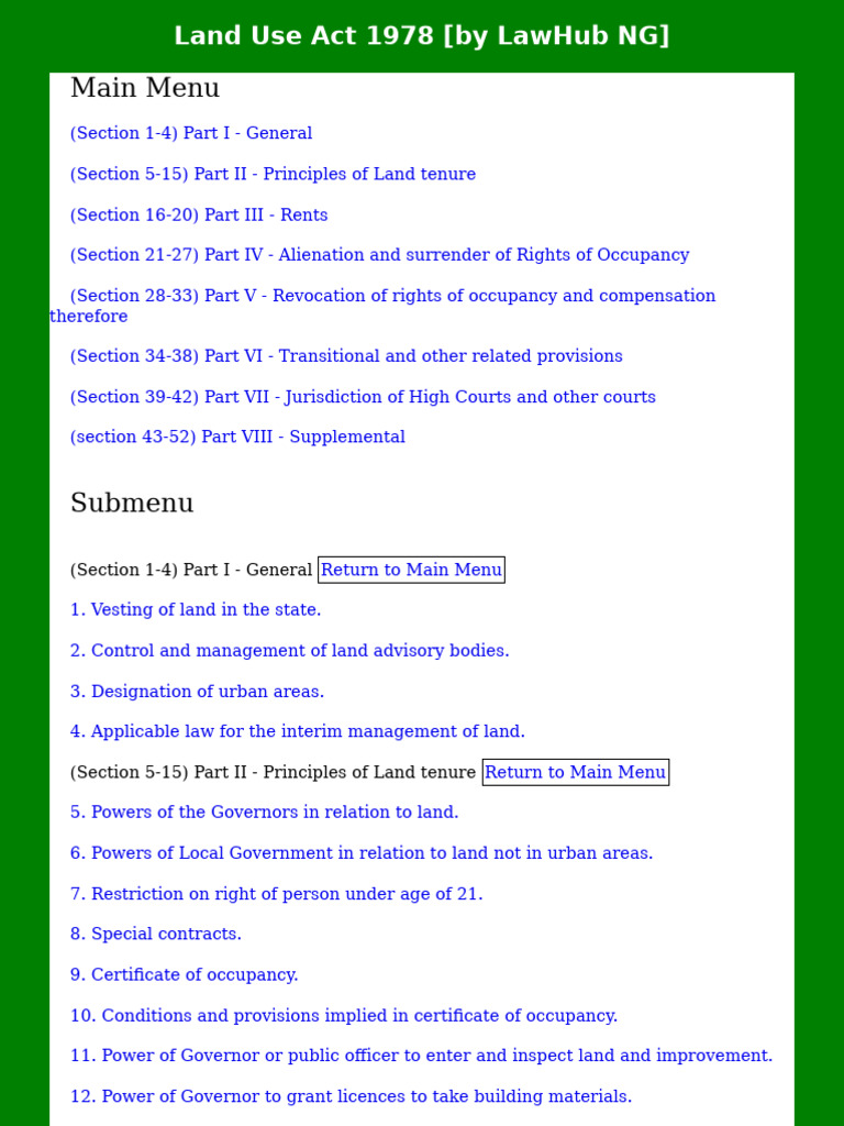 Objective Of Land Use Act 1978