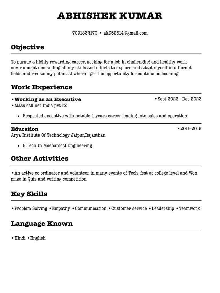 Resume Abhishek Kumar 2 | PDF | Self-Improvement