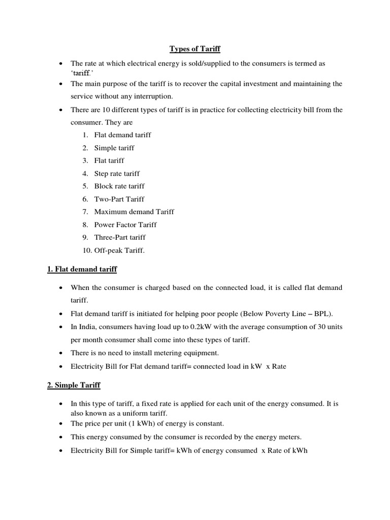 types-of-tariff-pdf-tariff-demand